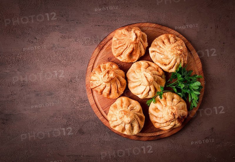 Deep-fried khinkali, khinkali with meat, traditional Georgian dish, no people