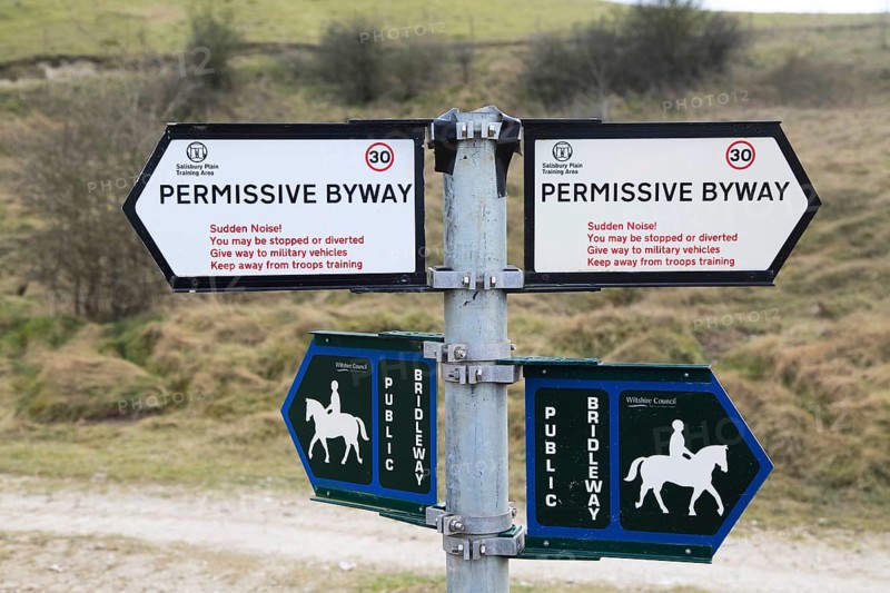 Byway and bridlepath access signs on signpost, Salisbury Plain, Wiltshire, England, UK