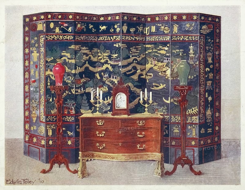 Furniture around the turn of the century 1900, Curved commode table - Chippendale under French influence (1910, 1911), Curved commode table-Chippendale under French influence (1910, 1911) .jpg