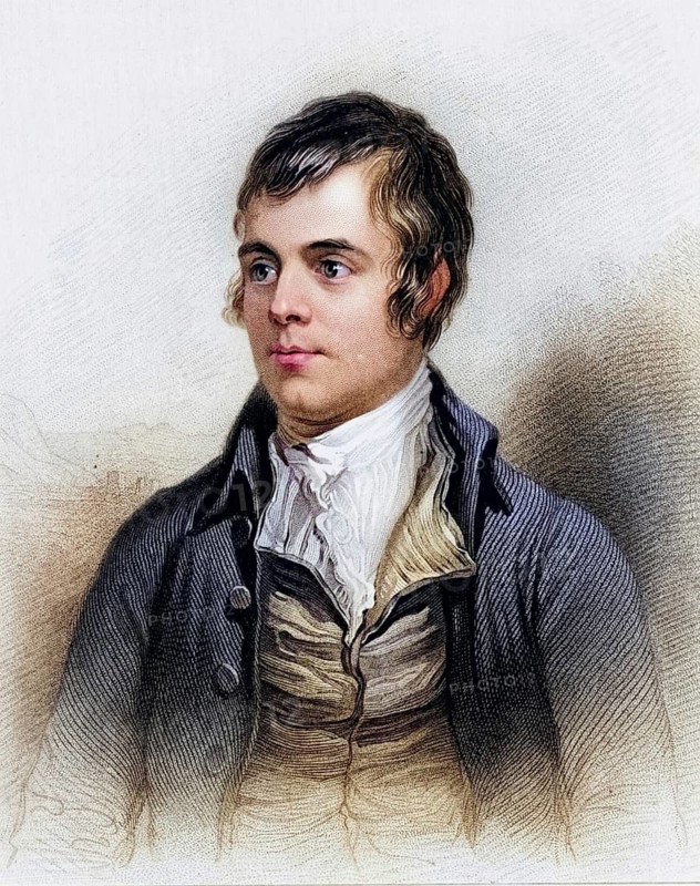 Robert Burns (1759-1795), Scottish poet, born in Alloway, near Ayr. Burns died of rheumatic endocarditis. Copperplate engraving from A Biographical Dictionary of Eminent Scotsmen by Thomas Thomson (1870), Historical, digitally restored reproduction from a 19th century original, Record date not stated
