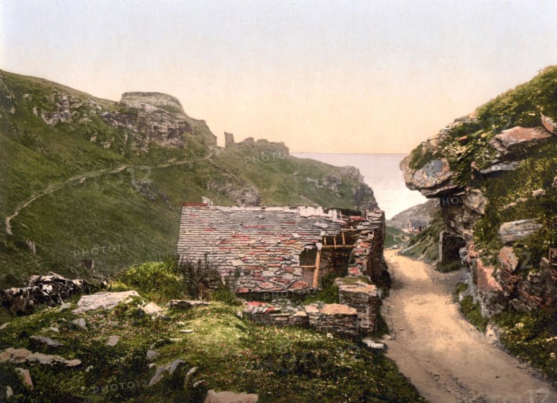 Tintagel Castle, Tintagel Castle, on a peninsula on the west coast of Cornwall, In legend it is associated with the birth of the mythical King Arthur, England, Historical, around 1900, digitally restored reproduction after an original from the 19th century