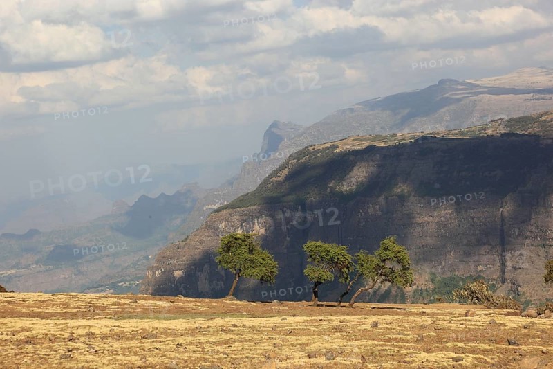 In the highlands of Abyssinia, in the Semien Mountains, landscape in Semien Mountains National Park, Ethiopia, Africa