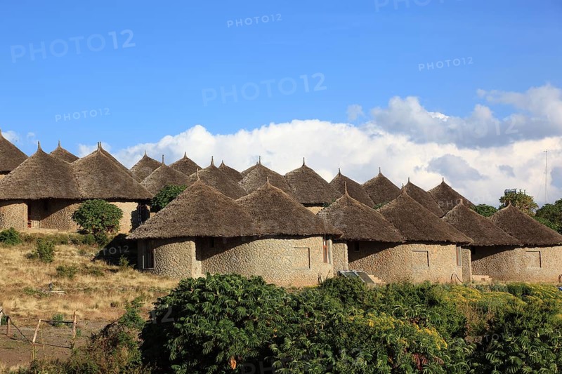 In the highlands of Abyssinia, in the Semien Mountains, landscape in Semien Mountains National Park, Semien Lodge in the national park, Ethiopia, Africa