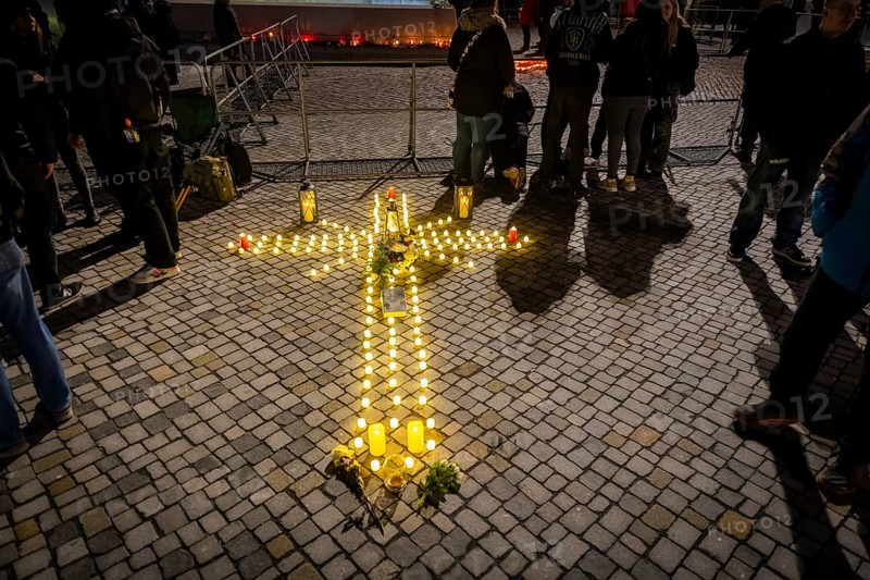 On 13 and 14 February 1945, Dresden was heavily destroyed in three Allied bombing raids. Every year, the people of Dresden commemorate this event at various events. Commemoration staged by right-wing forces on the Altmarkt without referring to the causes of this catastrophe, Dresden, Saxony, Germany, Europe