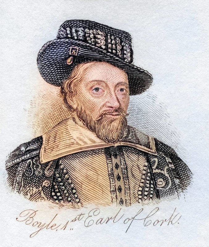 Richard Boyle, 1st Earl of Cork, also known as the Great Earl of Cork, 1566, 1643. Lord High Treasurer of the Kingdom of Ireland. From the book Crabbs Historical Dictionary, published 1825, Historical, digitally restored reproduction from a 19th century original, Record date not stated
