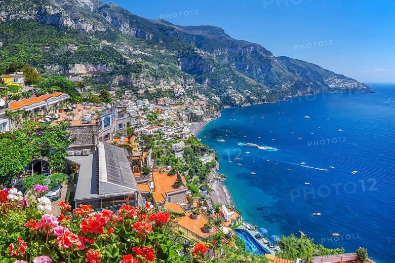 Panorama of the village on the cliffs above the sea, Positano, Amalfi Coast, Amalfitana, Campania, Italy, Europe