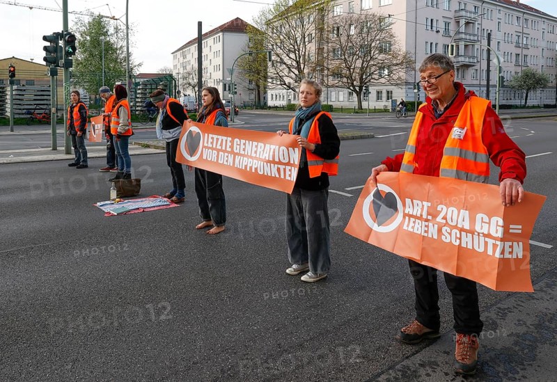 Activists of the Last Generation block a street, Berlin, 24 04 2023