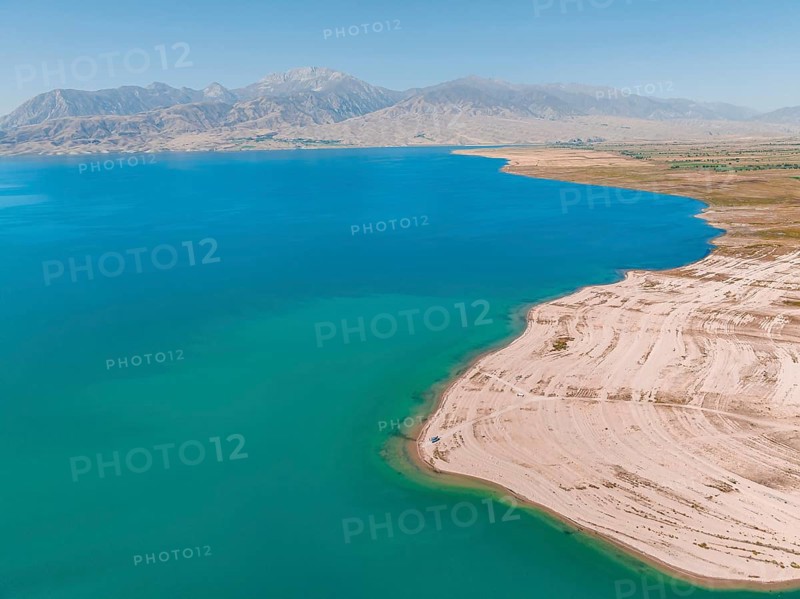 Aerial view, erosion landscape on the Naryn River, Toktogul Reservoir, Kyrgyzstan, Asia