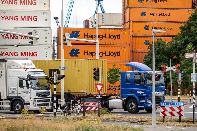 Europoort harbour, Waalhaven area, large container stack, warehouse, at RST Container Terminal, Rotterdam, Netherlands