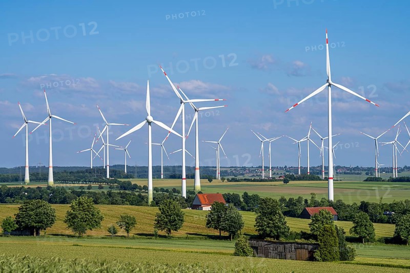 Wind farm north-east of Bad Wünnenberg, East Westphalia Lippe, Paderborn district, with the A44 motorway running through the middle, North Rhine-Westphalia, Germany, Europe