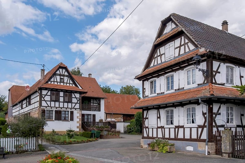 Main street with half-timbered houses, Hunspach, Alsace, France, Europe