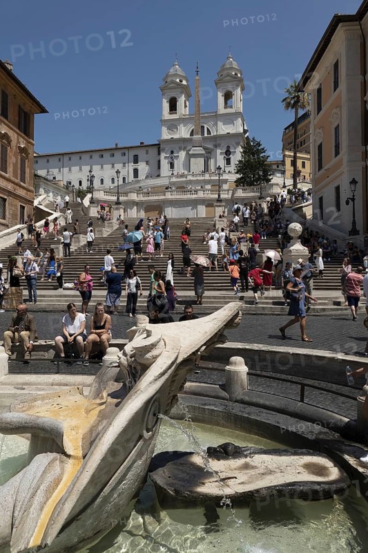 Spanish Steps and the church Santissima Trinita dei Monti, Santa Trinita dei Monti or Santissima Trinita al Monte Pincio, Holy Trinity on Mount Pincio, and the Obelisco Sallustiano, Rome, Italy, Europe