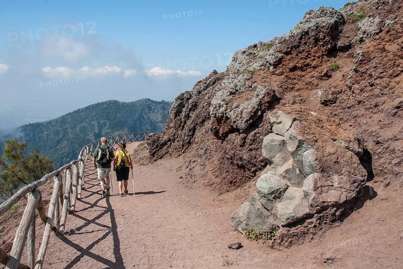 Tourists walking on a path to Vesuvius, near Naples, Parco Nazionale del Vesuvio, Campania, Italy, Europe