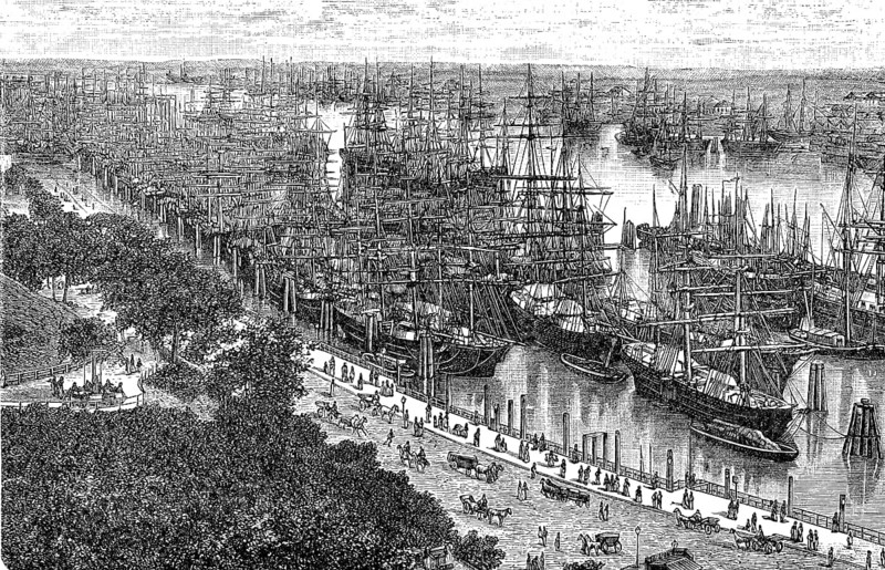 The harbour of Hamburg, Germany, in 1880, Historical, digital reproduction of an original from the 19th century, Europe