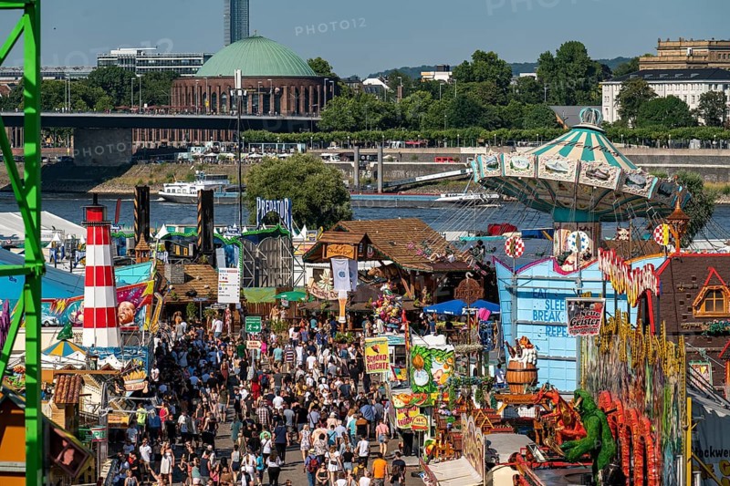 The Rhine Fair in Düsseldorf, in the Rhine meadows in the Oberkassel district, on the Rhine, North Rhine-Westphalia, Germany, Europe