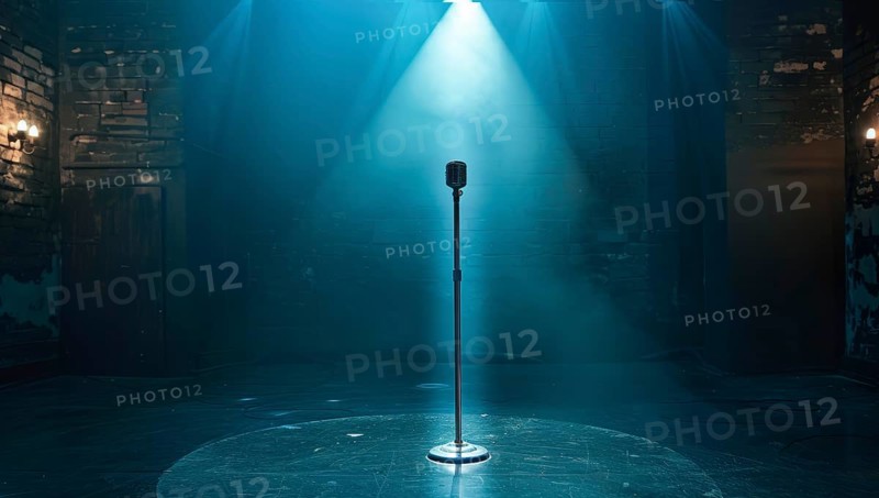 Microphone retro style, entertainment or rock concert. Concept of unique and lonely voice, AI generated