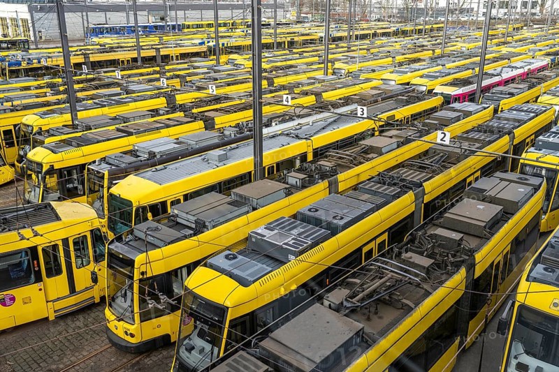 Warning strikes in local public transport, Ruhrbahn trams at the depot, VERDI union members on strike, no trains running, Essen, North Rhine-Westphalia, Germany, Europe