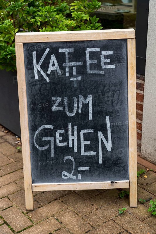 Café offers coffee to go, Coffee to go, Lüneburg, Lower Saxony, Germany, Grammar, Europe