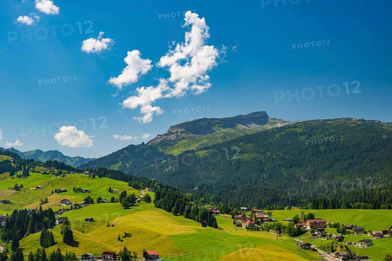 Panorama of Kleinwalsertal, with Hoher Ifen, 2230m Allgäu, Vorarlberg, Austria, Europe
