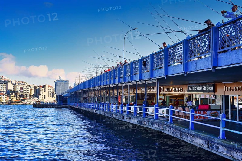 Fishermen on the Galata Bridge, Istanbul, Turkey, Asia