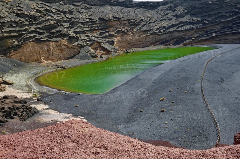 Green Lake, Lago Verde also known as Charco Verde or Laguna de Los Clicos, El Golfo, Lanzarote, Canary Islands, Canary Islands, Spain, Europe