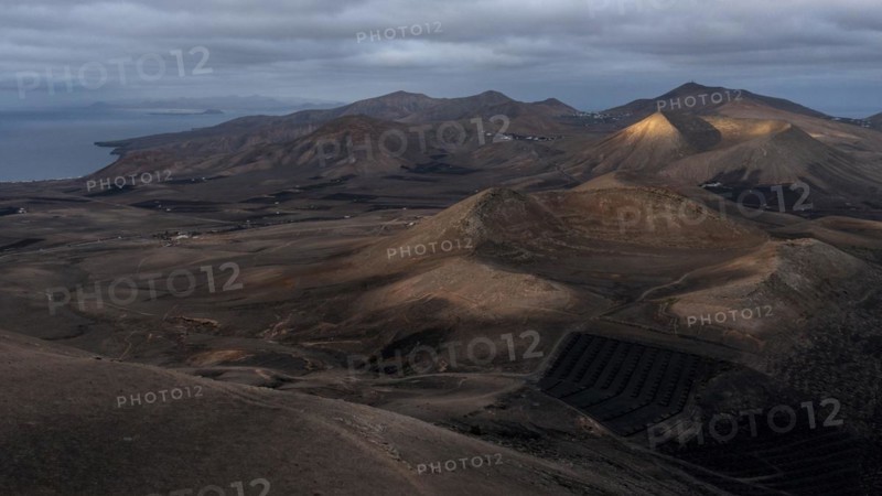 Volcanic landscape, aerial view, near Uga, Lanzarote, Canary Islands, Spain, Europe