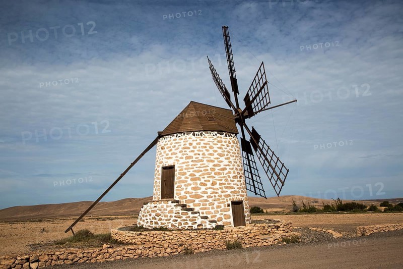 Traditional windmill at Tefia, Fuerteventura, Canary Islands, Spain, Europe