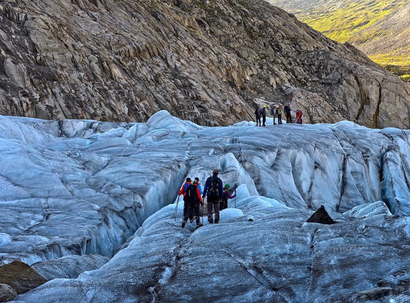 Hikers on a glacier trek on the Great Aletsch Glacier, UNESCO World Heritage Swiss Alps Jungfrau-Aletsch, Valais, Switzerland, Europe