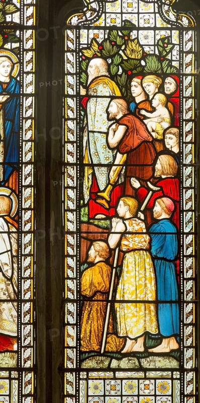 Stained glass window church of Saint John, Saxmundham, Suffolk, England, UK, Sermon on the Mount, Harry Ellis Wooldridge for Powell and Sons, 1875