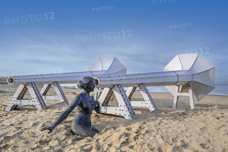 I Can Hear It, art installation on the beach by Ivars Drulle at seaside resort Westende, Middelkerke, West Flanders, Belgium, Europe