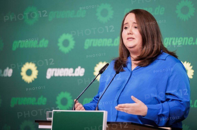 Ricarda Lang, Federal Chairwoman of Bündnis 90/Die Grünen, recorded during a press conference in Berlin, 8 April 2024