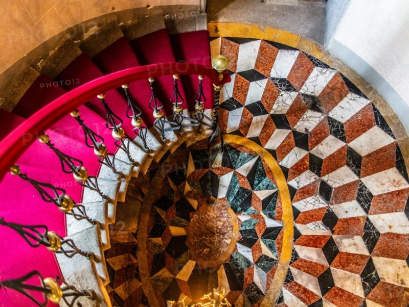 Palladio's staircase, a masterpiece of architecture, Duino Castle, with a spectacular view of the sea, private residence of the Princes of Thurn und Taxis, Duino, Friuli, Italy, Duino, Friuli, Italy, Europe