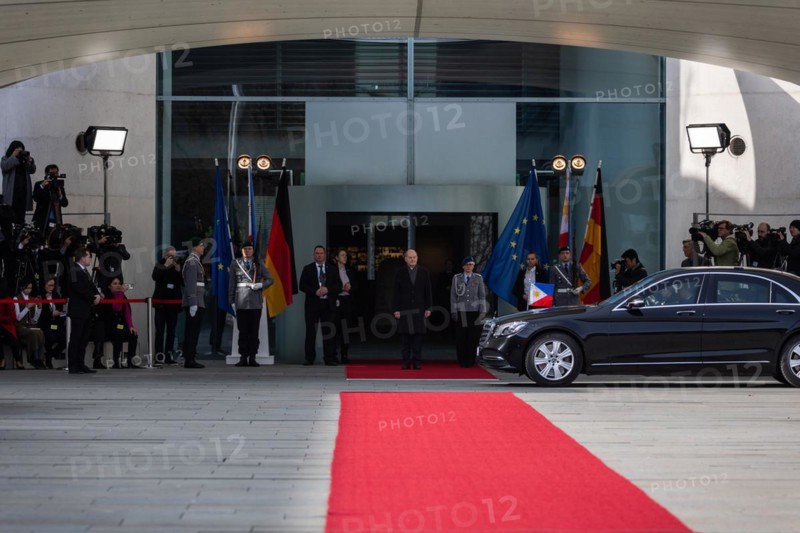 Olaf Scholz, Federal Chancellor, receives Ferdinand Marcos Jr. (not pictured), President of the Republic of the Philippines, in front of the Chancellery during a joint meeting in Berlin, 12 March 2024