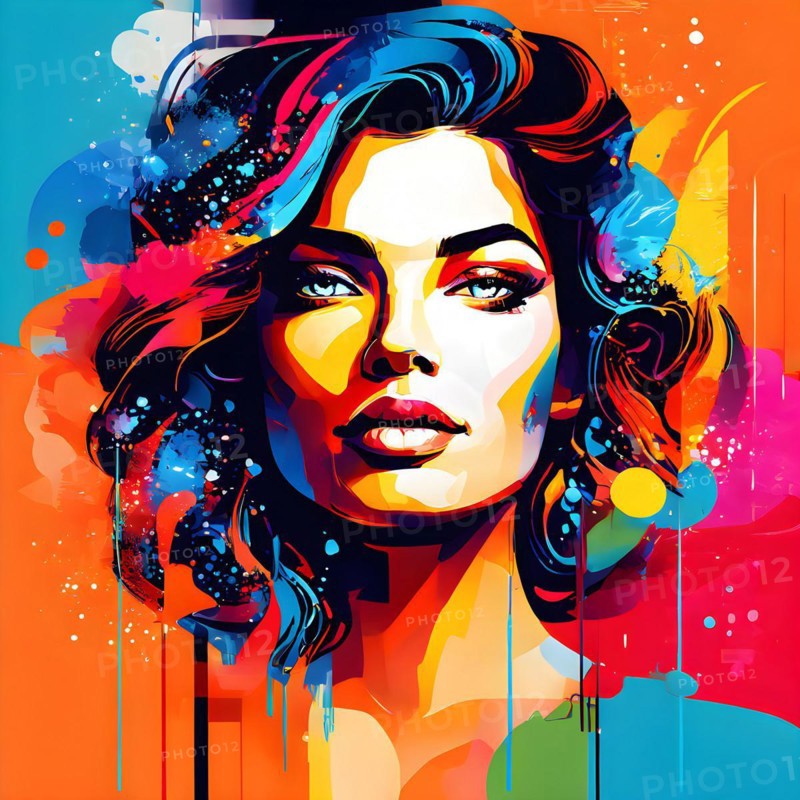 AI generated abstract portrait in vector art foundation watercolor textures with overlapping photographic elements