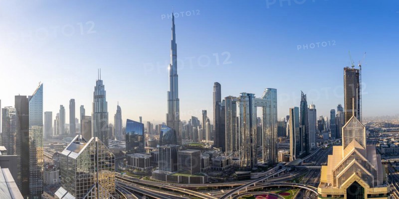 Burj Khalifa skyline tallest building in the world from above panorama in Downtown in Dubai, United Arab Emirates, Asia