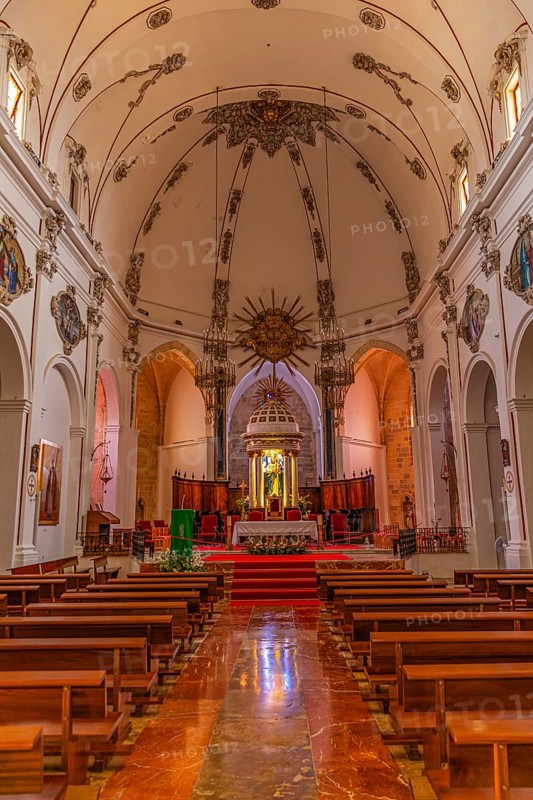 Nave and chancel of the Cathedral of Santa Maria de la neu, in the old town of Eivissa, Ibiza Town, Ibiza, Balearic Islands, Mediterranean, Spain, Europe