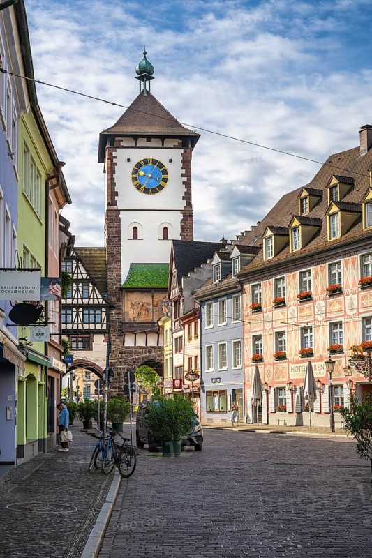 The Schwabentor, medieval city gate in the historic city centre of Freiburg im Breisgau, Baden-Württemberg, Germany, Europe