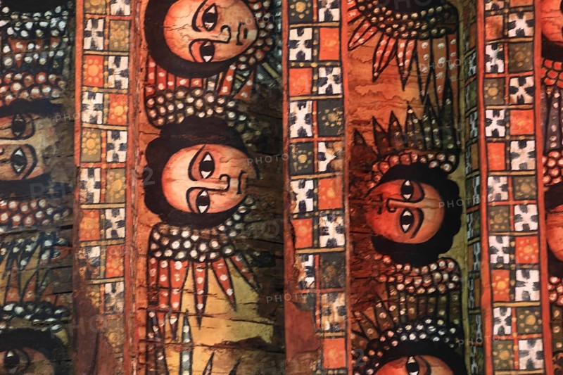 Amhara region, near Gondar, Gonder, church ceiling with angel heads and cross ornaments in the Debre Berhan Selassie church, built in the 17th century, UNESCO, world, heritage, cultural heritage, Ethiopia, Africa