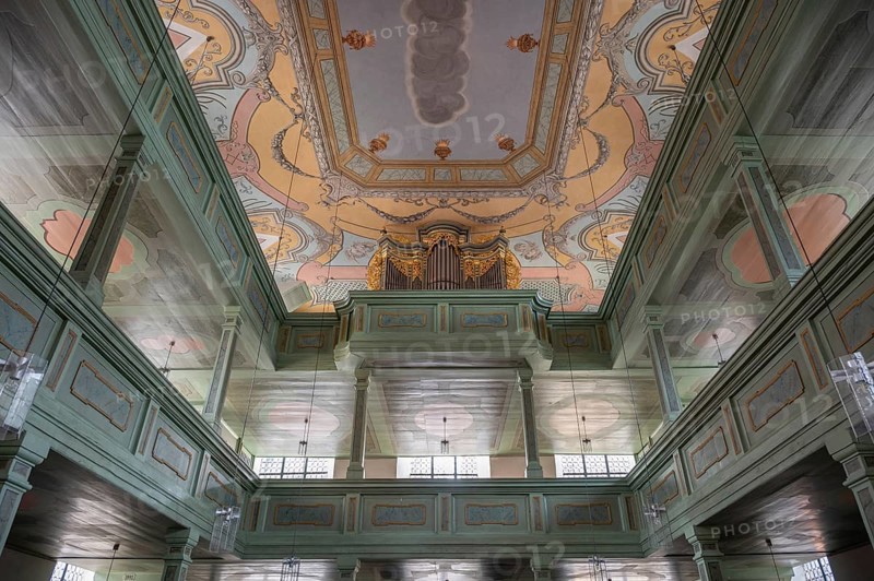 Galleries with the organ loft of the Protestant parish church, built 1733-1748, Hauptstr. 44, Betzenstein, Upper Franconia, Bavaria, Germany, Europe