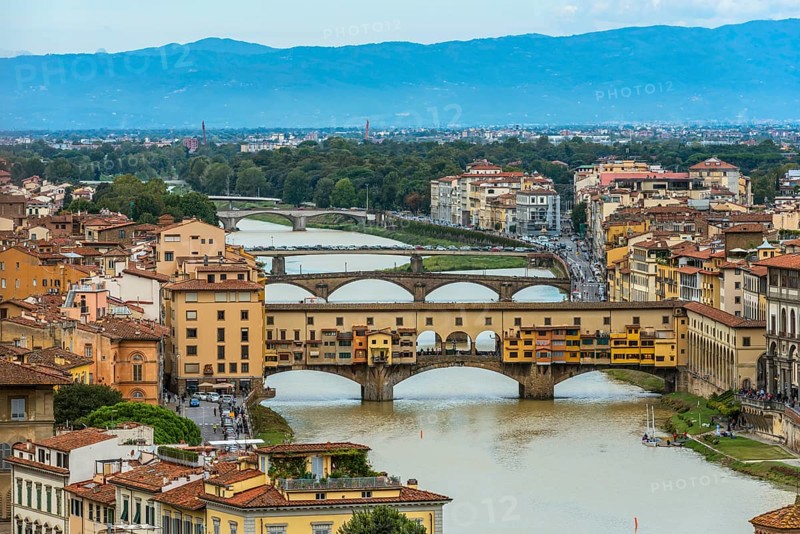 City view from Piazza Michelangelo on Ponte Vecchio, city view, travel, tourism, Florence, Italy, Europe