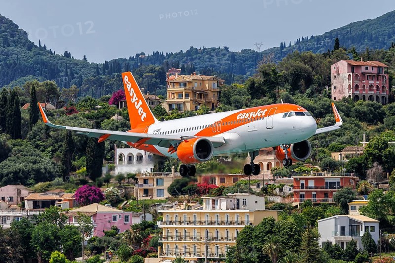 An EasyJet Airbus A320neo aircraft with the registration G-UZHC at Corfu Airport, Greece, Europe