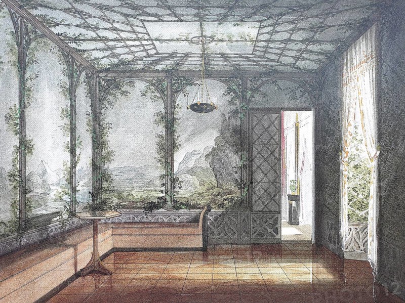 Historic, digitally restored reproduction from a 19th century original, Record date not stated, Der Raum Berge Helvetiens, Schloss Rosenau, 1845, Coburg, Upper Franconia, Bavaria, Germany, Europe