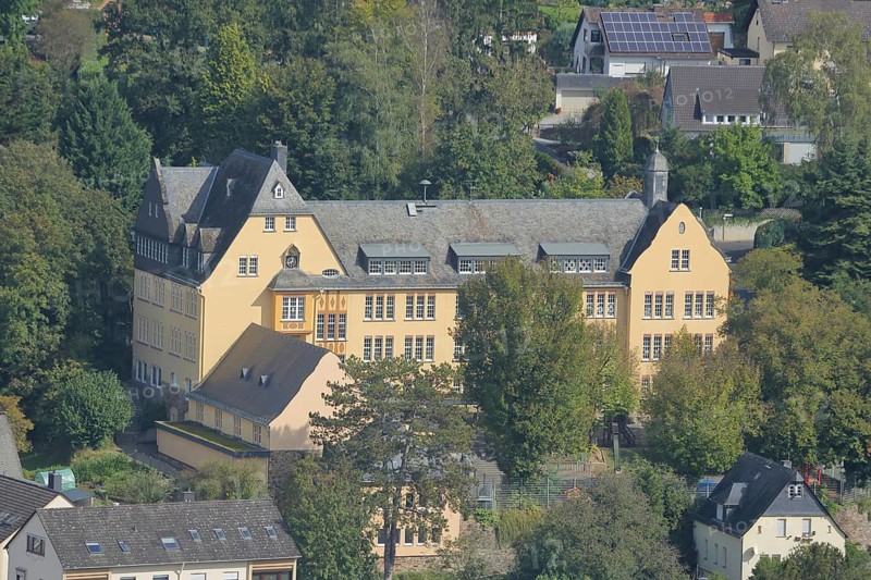 View from Nassau Castle to Freiherr-vom-Stein-Schule, view from above, aerial view, Nassau, Rhineland-Palatinate, Germany, Europe