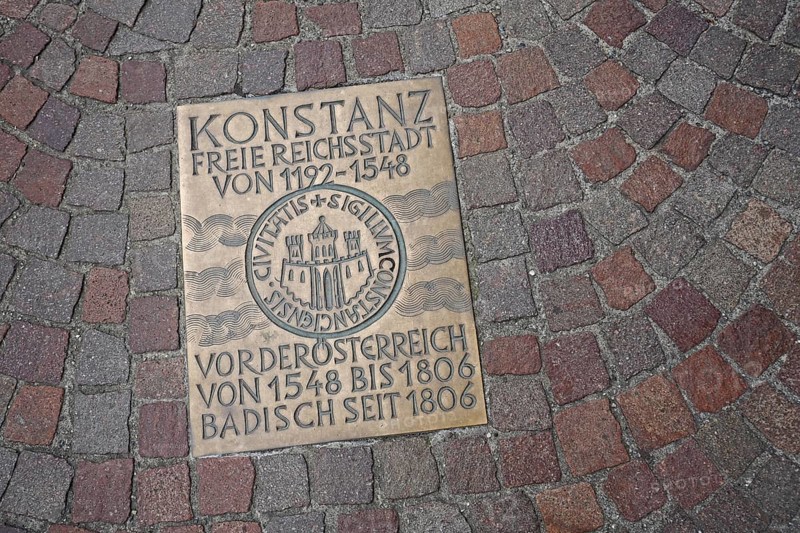 Memorial stone to city history, city chronicle, chronicle, free imperial city, seal, ante-Austrian, Austrian, Baden, historical, Constance, Upper Lake, Lake Constance, Lake Constance area, Baden-Württemberg, Germany, Europe
