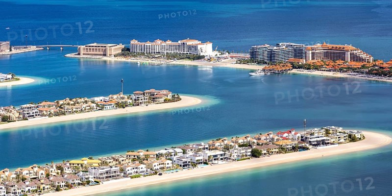 Luxury villas for sale on The Palm Jumeirah panoramic man-made island with beach in Dubai, United Arab Emirates, Asia