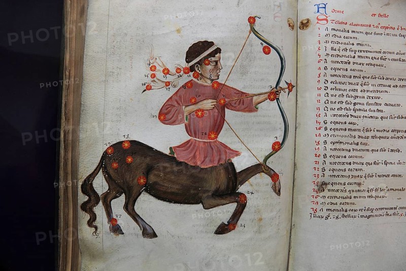 Historical books, exhibits in the monastery library, in the Praemonstratensian monastery Strahov, illustrations from the star atlas of the Persian astronomer Abd al-Rahman-al-Sufi, Prague, Czech Republic, Europe