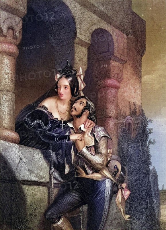 Good Night A Thousand Times, Good Night Romeo and Juliet Act two Scene two Engraved by W.H. Egleton after a painting by Edward Corbould, Good Night Romeo and Juliet Act two Scene two Engraved by W.H. Egleton after a painting by Edward Corbould, Historic, digitally restored reproduction from a 19th century master, Record date not stated