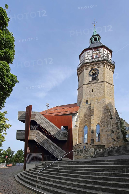 Markgrafenhof with baroque town tower built 1614 Landmark, baroque, Backnang, Baden-Württemberg, Germany, Europe