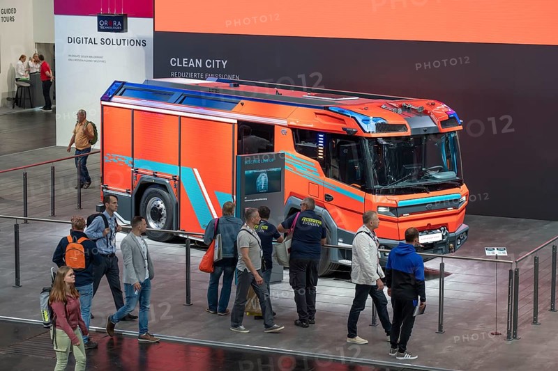 Interschutz 2022 trade fair in Hanover, the world's largest trade fair for fire, rescue and disaster control technology and equipment, over 1300 exhibitors from 50 countries, electrically powered emergency vehicles from Rosenbauer