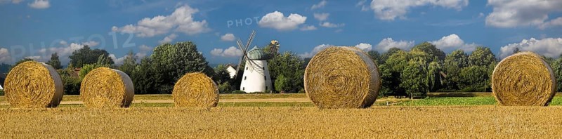 Panorama Historic windmill with straw bales Tündern Hameln Germany